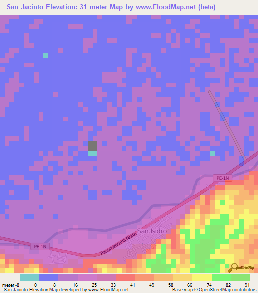 San Jacinto,Peru Elevation Map