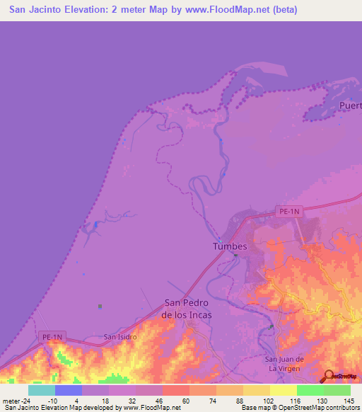San Jacinto,Peru Elevation Map