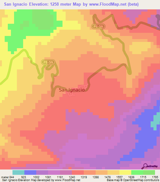 San Ignacio,Peru Elevation Map