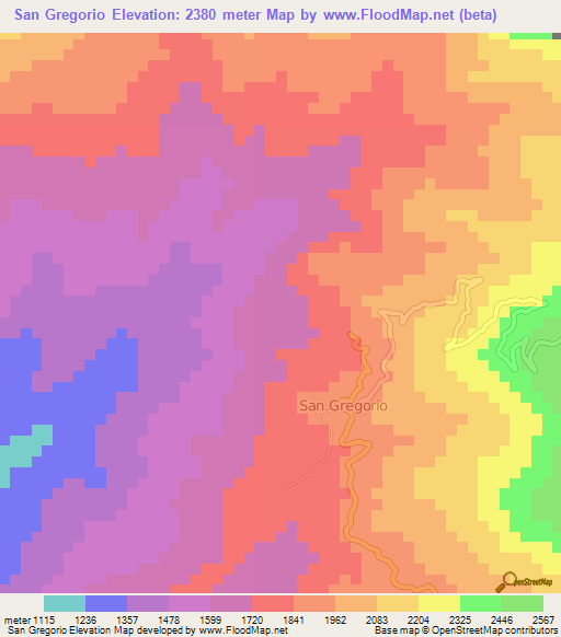 San Gregorio,Peru Elevation Map