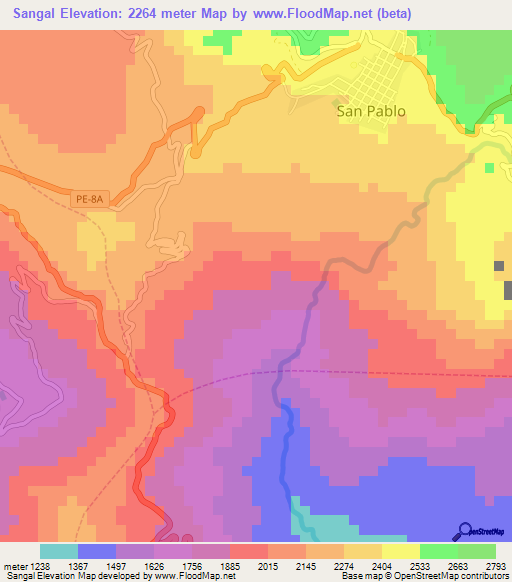 Sangal,Peru Elevation Map