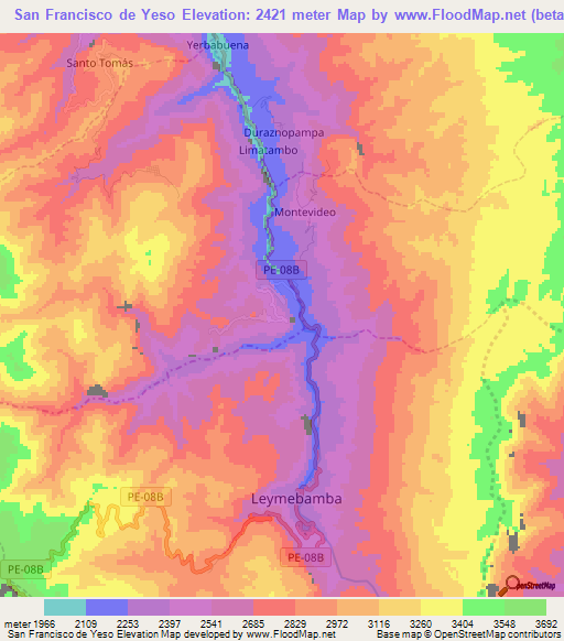 San Francisco de Yeso,Peru Elevation Map