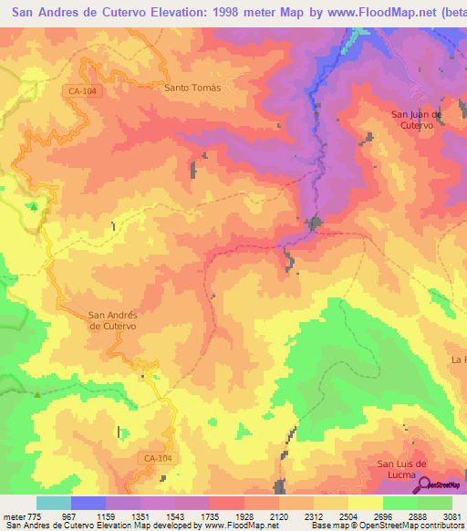 San Andres de Cutervo,Peru Elevation Map
