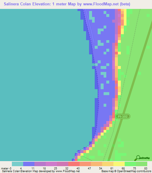 Salinera Colan,Peru Elevation Map