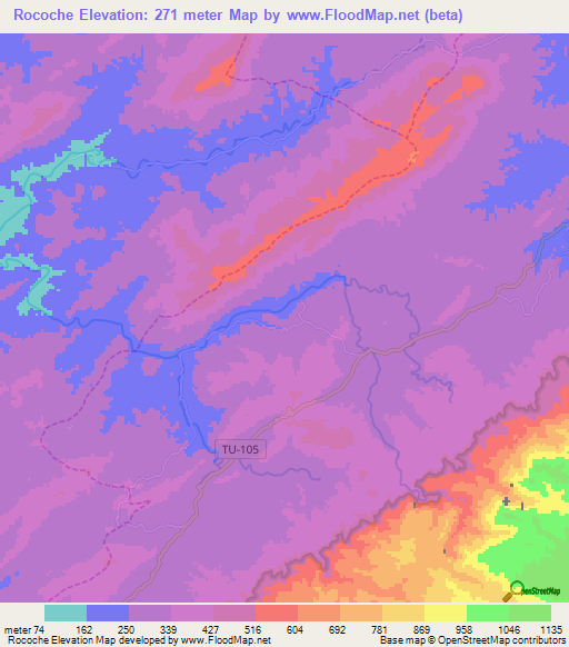 Rocoche,Peru Elevation Map