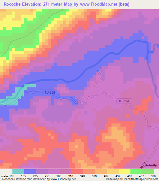 Rocoche,Peru Elevation Map