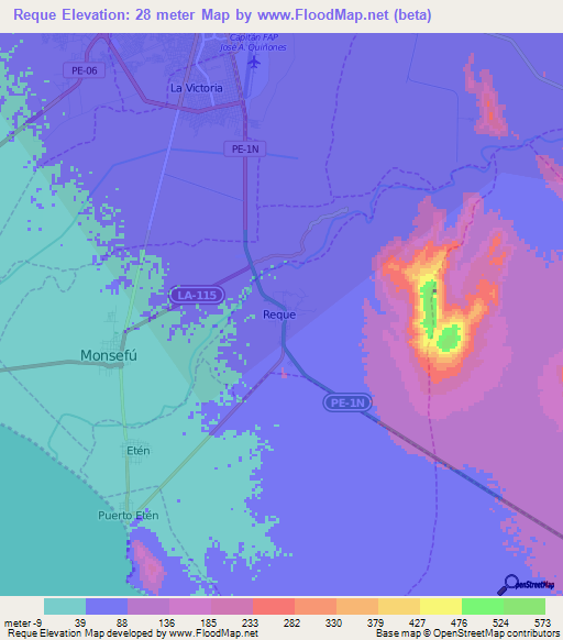 Reque,Peru Elevation Map