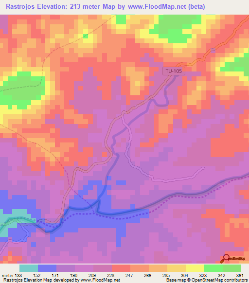 Rastrojos,Peru Elevation Map