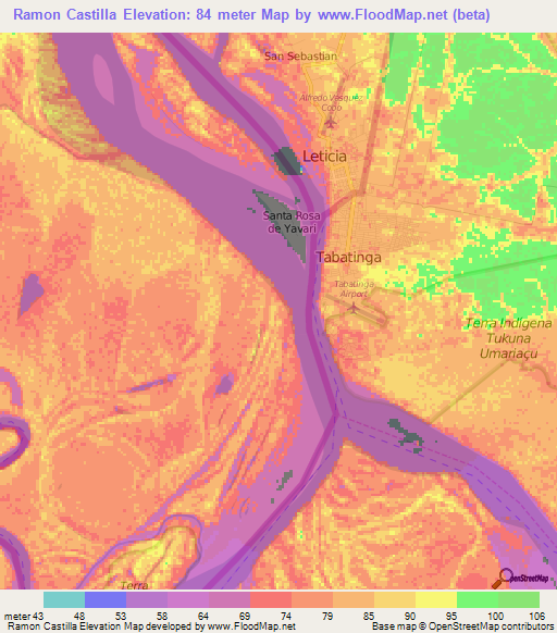 Ramon Castilla,Peru Elevation Map