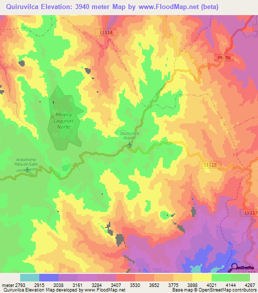 Quiruvilca,Peru Elevation Map