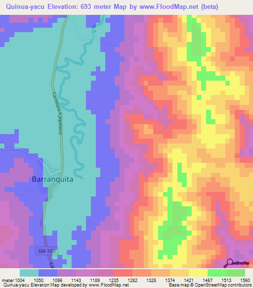 Quinua-yacu,Peru Elevation Map