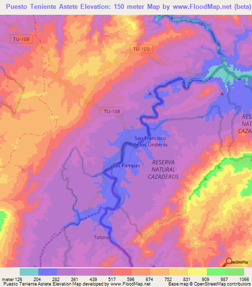 Puesto Teniente Astete,Peru Elevation Map