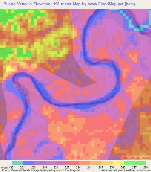 Puerto Venecia,Peru Elevation Map