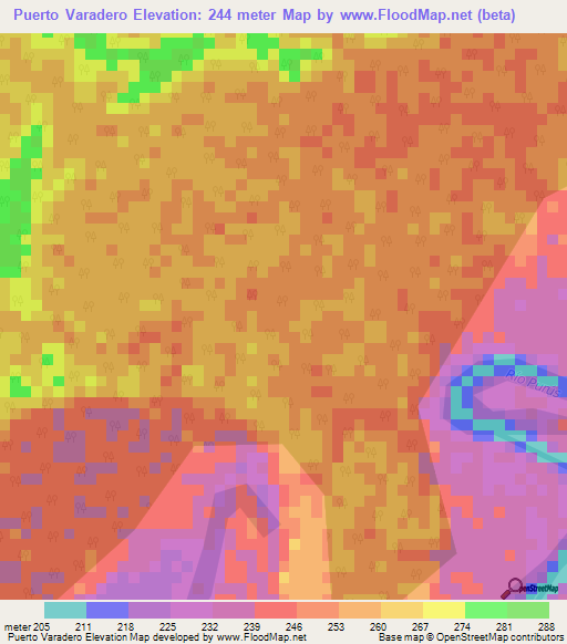 Puerto Varadero,Peru Elevation Map