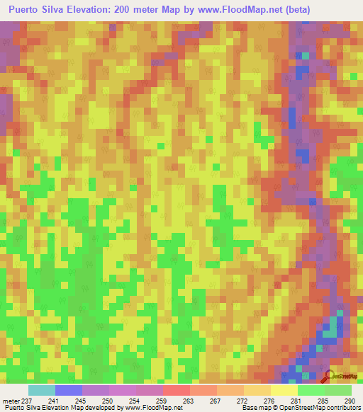 Puerto Silva,Peru Elevation Map