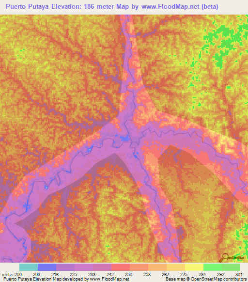 Puerto Putaya,Peru Elevation Map