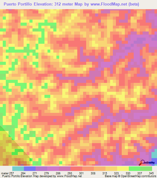 Puerto Portillo,Peru Elevation Map