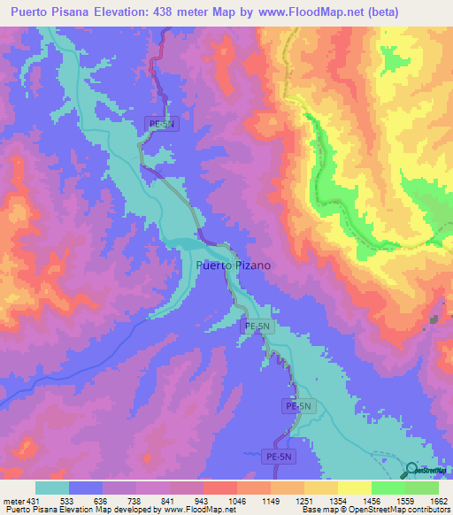 Puerto Pisana,Peru Elevation Map