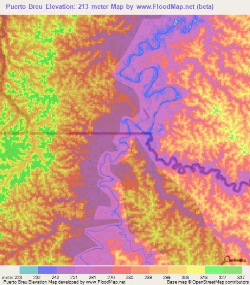Puerto Breu,Peru Elevation Map