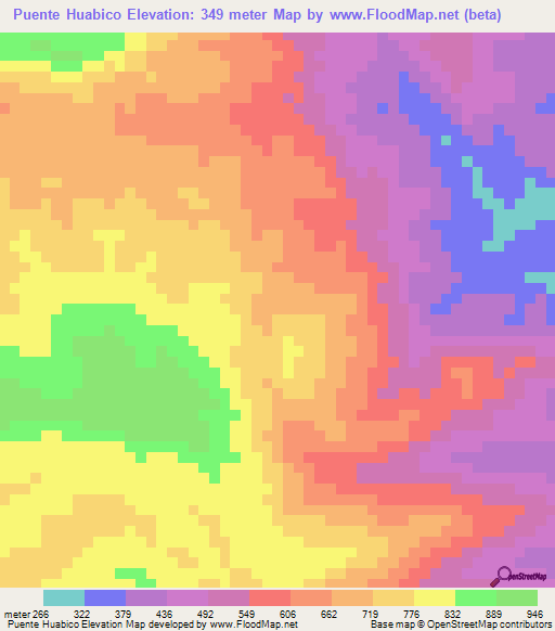 Puente Huabico,Peru Elevation Map