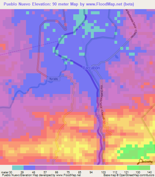 Pueblo Nuevo,Peru Elevation Map