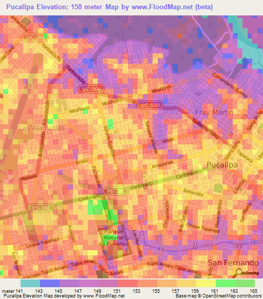 Pucallpa,Peru Elevation Map