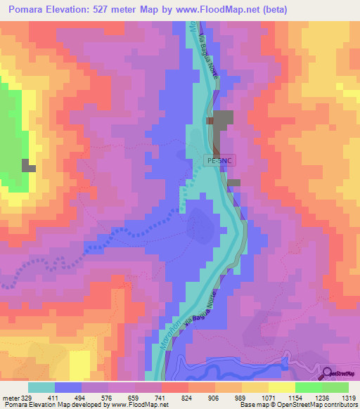 Pomara,Peru Elevation Map