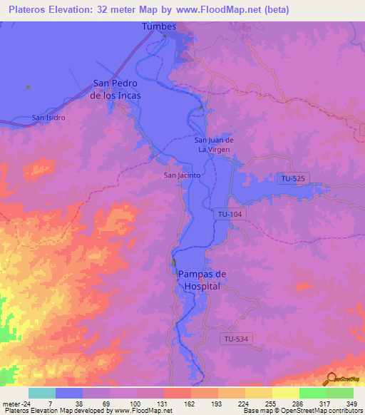 Plateros,Peru Elevation Map