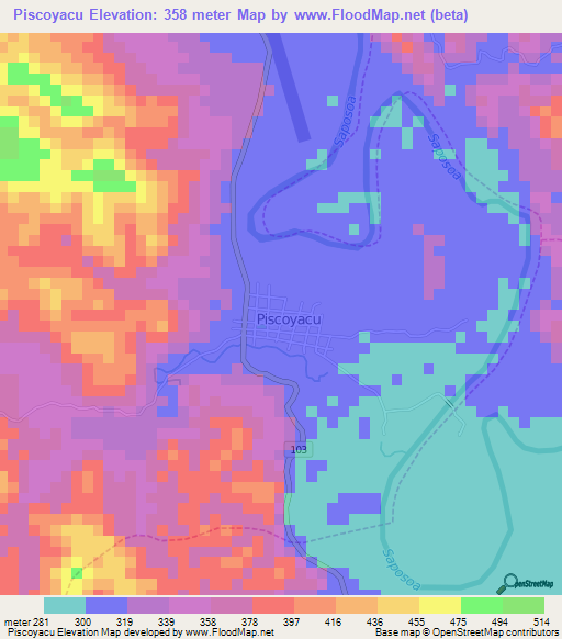 Piscoyacu,Peru Elevation Map