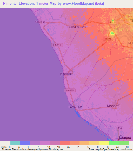 Pimentel,Peru Elevation Map