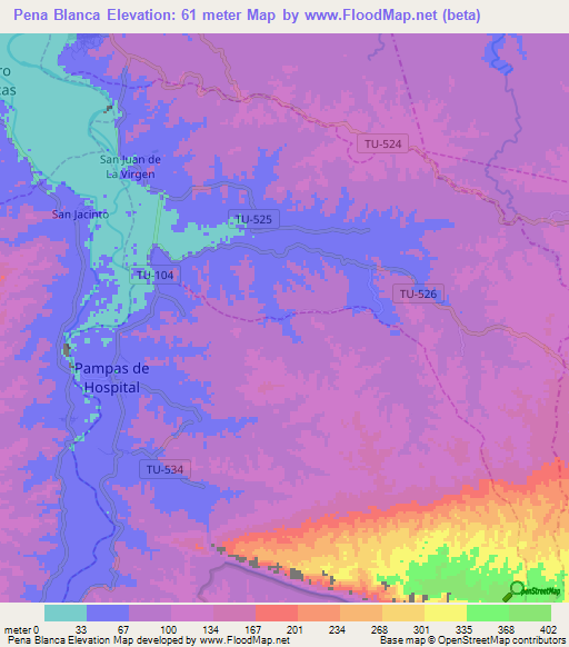Pena Blanca,Peru Elevation Map
