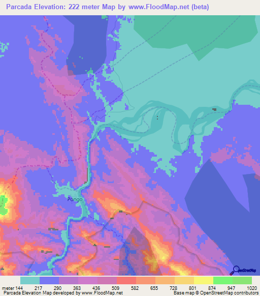 Parcada,Peru Elevation Map