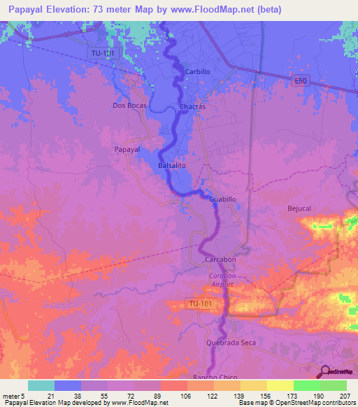 Papayal,Peru Elevation Map