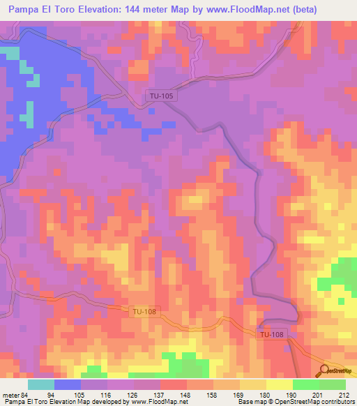 Pampa El Toro,Peru Elevation Map
