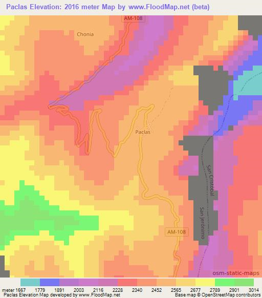 Paclas,Peru Elevation Map