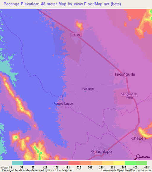 Pacanga,Peru Elevation Map