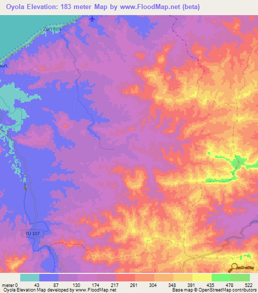 Oyola,Peru Elevation Map