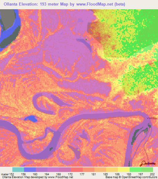Ollanta,Peru Elevation Map