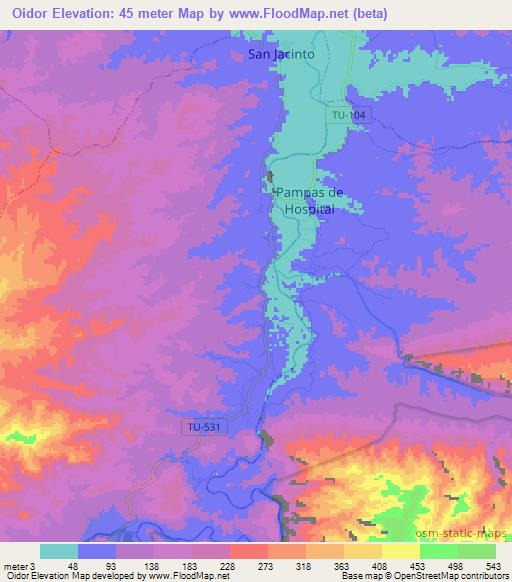 Oidor,Peru Elevation Map