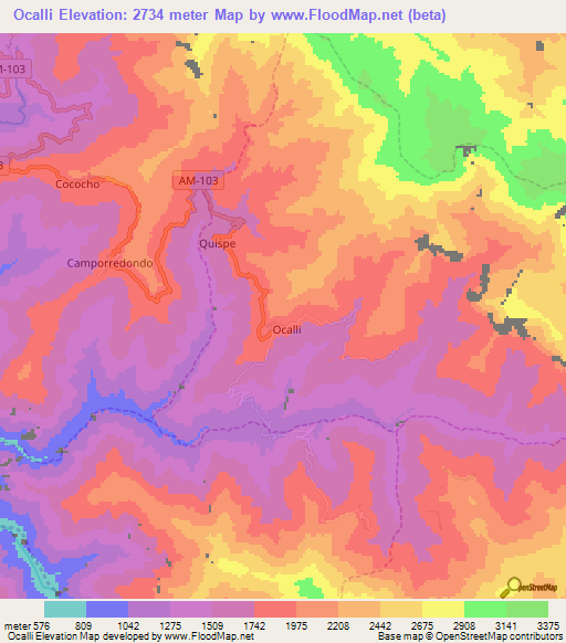 Ocalli,Peru Elevation Map