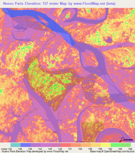 Nuevo Paris,Peru Elevation Map