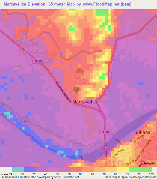 Marcavelica,Peru Elevation Map