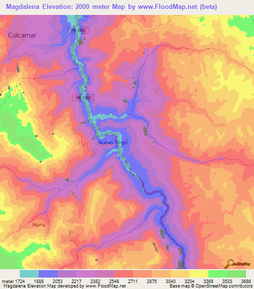 Magdalena,Peru Elevation Map