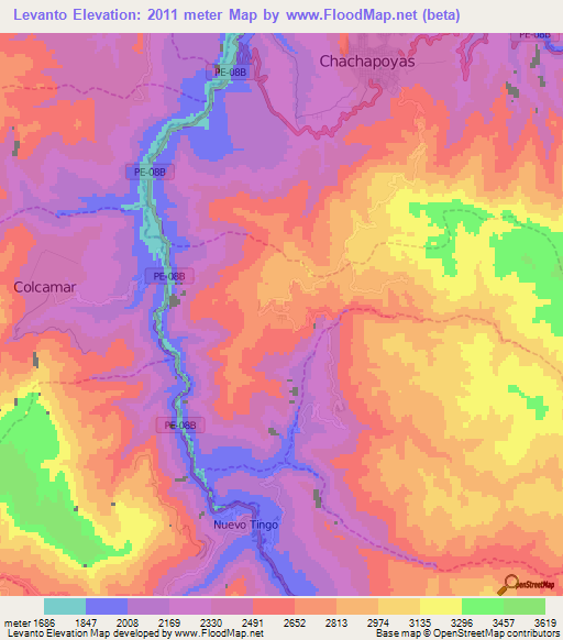 Levanto,Peru Elevation Map