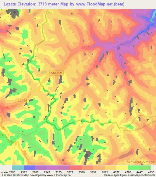 Lazate,Peru Elevation Map