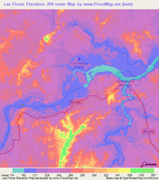 Las Flores,Peru Elevation Map