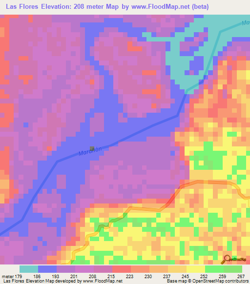 Las Flores,Peru Elevation Map