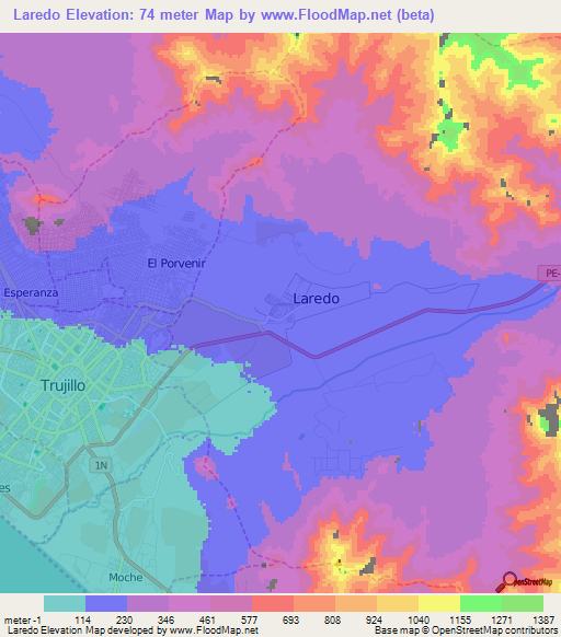 Laredo,Peru Elevation Map