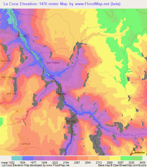 La Coca,Peru Elevation Map