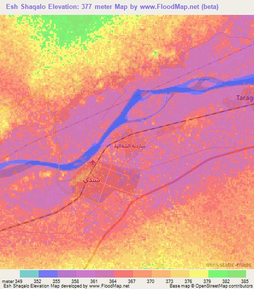 Esh Shaqalo,Sudan Elevation Map